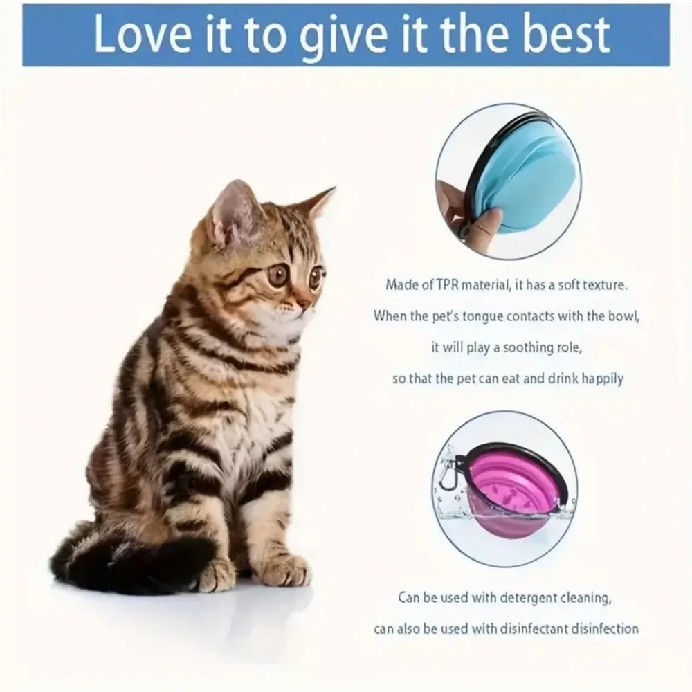 Small Portable Collapsible Pet Bowl with Clip, Sky Blue (Cat or Dog)